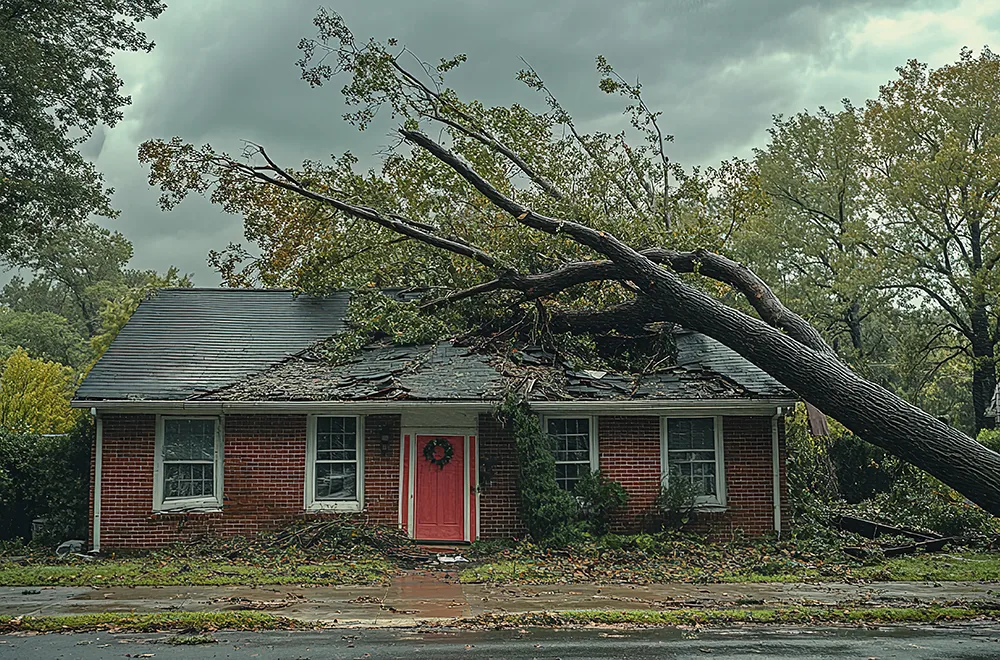 tree-fallen-on-house a tree fallen on a houses roof
