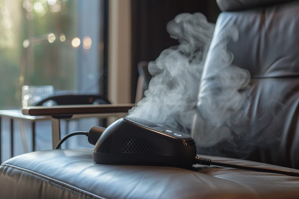 odor-removal fog machine being used to remove odor from a house