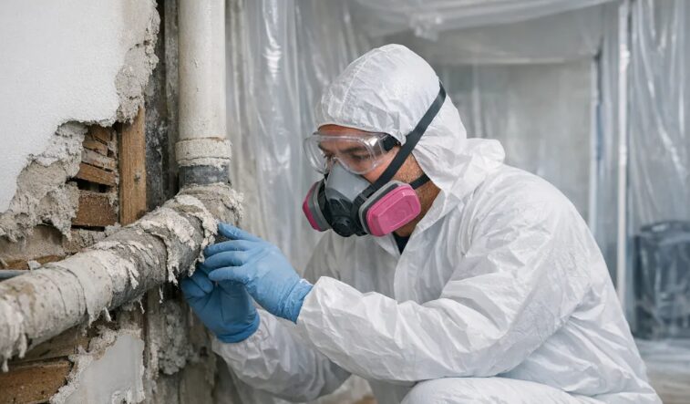Technician inspecting a home for asbestos-containing materials