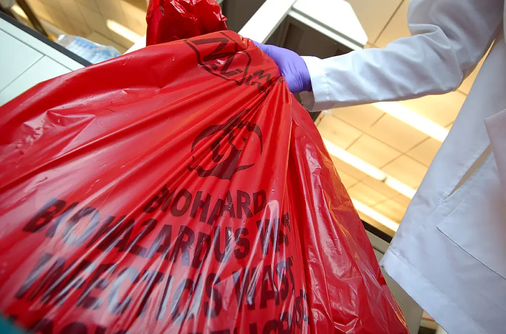 a biohazard waste bag