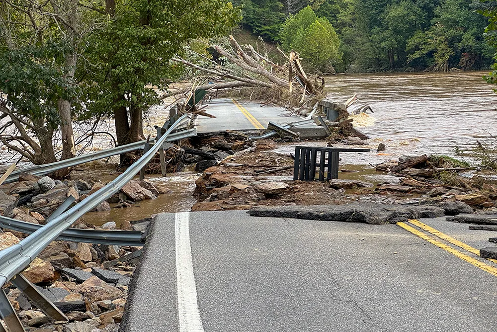 a damaged flooded road