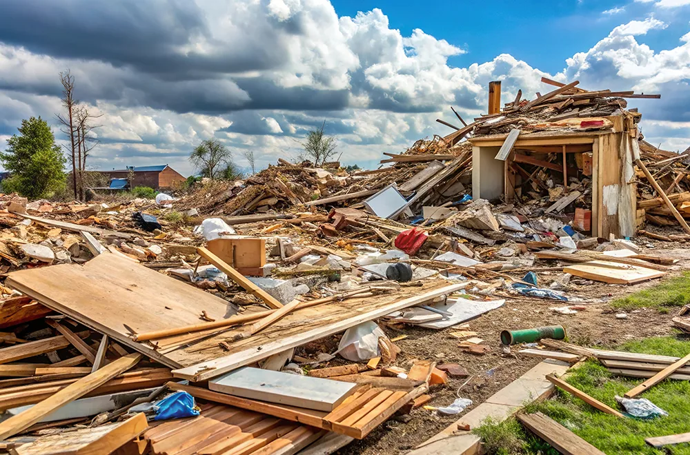 tornado-debris debris of a house after a tornado